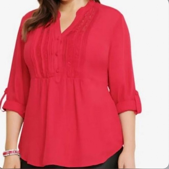 torrid Tops - Torrid size 3 Holiday Red Lace Illusion Georgette Blouse